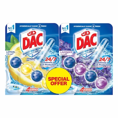 Dac Power Active Toilet Rim Block, Lemon, 50g + Power Active Toilet Rim Block, Lavender, 50g