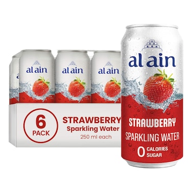 Al Ain 0 Calories Sugar Strawberry Sparkling Water Can, 250ml Pack of 6