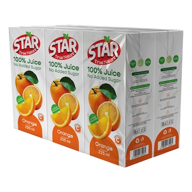 Star No Added Sugar Orange Juice, 225ml Pack of 6