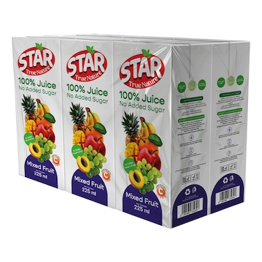 Star No Added Sugar Mixed Fruit Juice, 225ml Pack of 6