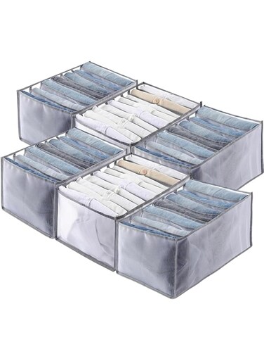 STAYOUNG 6PCS Large 7 Grids Wardrobe Clothes Organizer - Jeans Compartment Storage Box Clothes Drawer Organizer Dividers for for Bedroom, Pants T-Shirt Skirts