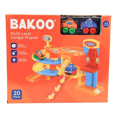Bakoo Multi Level Garage Playset, 20 PCS