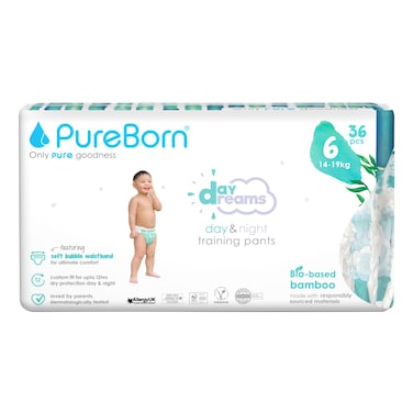 PureBorn Day Dreams Day and Night Pull Ups Training Pants, Size 6 (14-19 kg), 36 Count