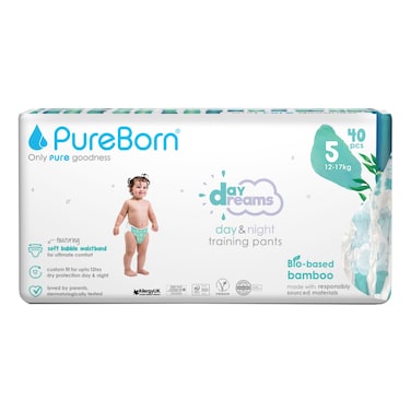 PureBorn Day Dreams Day and Night Pull Ups Training Pants, Size 5 (12-17 kg), 40 Count