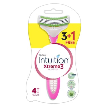 شيك إنتويشن إكستريم 3 شفرات حلاقة للبشرة الحساسة للاستخدام مرة واحدة للنساء، حزمة من 4