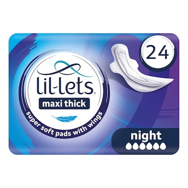 Lil-Lets Maxi Thick Night Sanitary Pads, 24 Pads