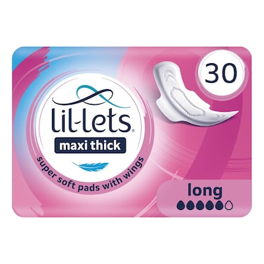Lil-Lets Maxi Thick Long Sanitary Pads, 30 Pads