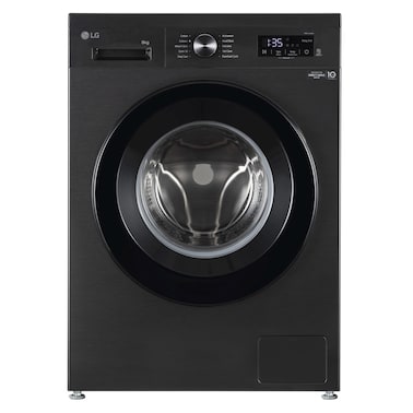 إل جي غسالة حمولة أمامية LVF0800PBPC، سعة 8 كغ محرك عاكس مباشر فولاذ مقاوم للصدأ - أسود
