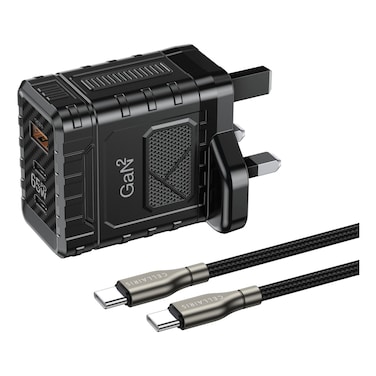 Cellairis GaN 2 QC 3.0 and PD Port Charger, 65 W with Type C to Type C Cable, Black, 100 W