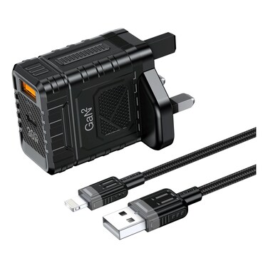 Cellairis GaN 2 QC 3.0 and PD Port Charger with Lightning Cable, Black, 30 W