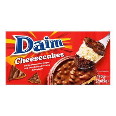 Daim Vanilla Cheese Cakes Topped with Chocolate and Daim Pieces, 85g Pack of 2