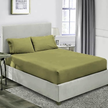 MUSA&Acirc;&reg; Deep Pockets Fitted Sheet - 100% Cotton Luxury Bedding Set in Sage Green (160 x 200cm)