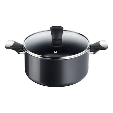 T-Fal Lena, 2X Hard Coating Stew Pot with Lid, Non-Stick, Black, 24cm