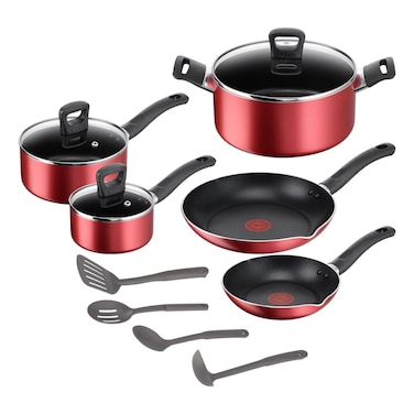 T-Fal Simply Cook, 12 Pcs Cookware Set, Red Surprise Mix