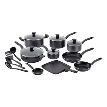 T-Fal Initiatives, 18 Pcs Cookware Set, Non-Stick, Black Mix