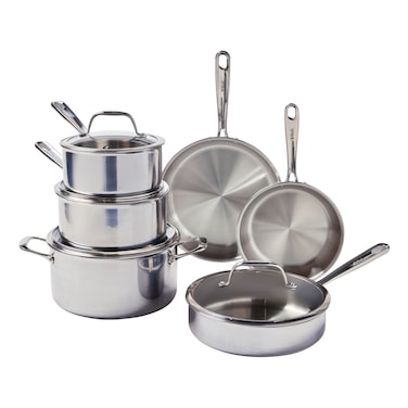 T-Fal Pro, 10 Pcs Stainless Steel Cookware Set, 3-Ply, Silver