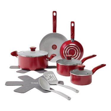 تيفال سيمبلي كوك، مجموعة أواني طهي سيراميك، 12 قطعة، أحمر