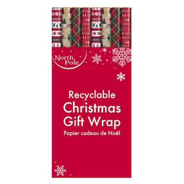 North Pole Simulated Kraft Christmas Gift Wrap Paper, 7m