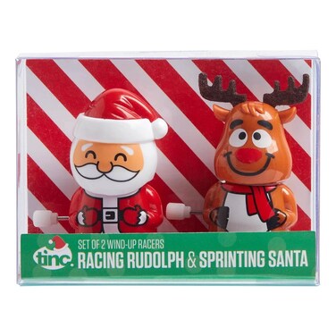 Tinc Sprinting Santa and Racing Rudolph Reindeer Wind Up Toys Set, 2 PCS