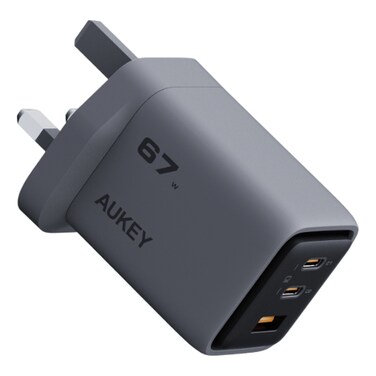 Aukey Comet Mix 3 PD GaN Wall Charger, Grey, 67 W