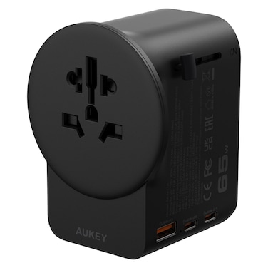 Aukey GlobeMate USB Port GaN Universal Travel Adapter, Grey, 65 W