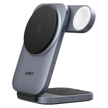 Aukey MagFusion Z Qi2 3-in-1 Foldable Wireless Charging Station, Grey, 15 W