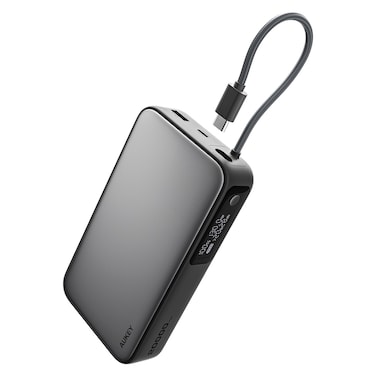 Aukey Spark Sling PD Port Power Bank with Built-in USB-C Cable and Digital Display, Grey, 20000mAh, 130 W