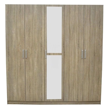 سوبريم خزانة ملابس بخمسة أبواب مع مرآة - خشب البلوط الفرنسي سونوما
