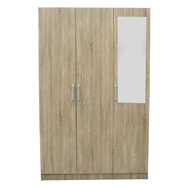 سوبريم خزانة ملابس بثلاثة أبواب مع مرآة - خشب البلوط الفرنسي سونوما
