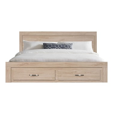 بوليفار سرير كينغ 180×200 مع مساحة  تخزين بدرجين أماميين - بلوط فينتج