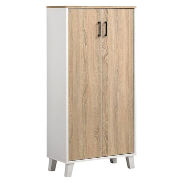 لولي خزانة أحذية ذات بابين - أبيض/بلوط سونوما