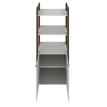 Lean Tall Display Cabinet with 2 Doors-White/Walnut