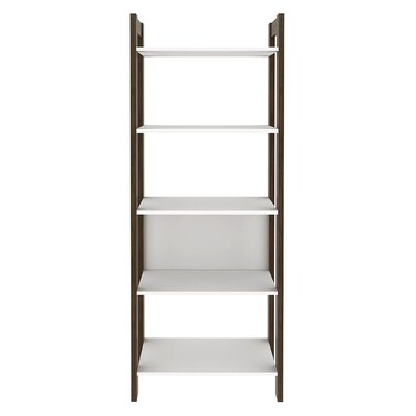 لين خزانة كتب/عرض من أربعة أرفف بتصميم أنيق - أبيض/جوزي