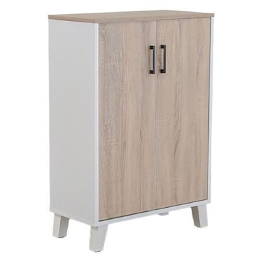 بريما خزانة أحذية ذات بابين - أبيض/بلوط سونوما