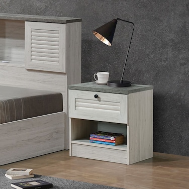 Zenith 1-Drawer Nightstand-White Oak/Cement