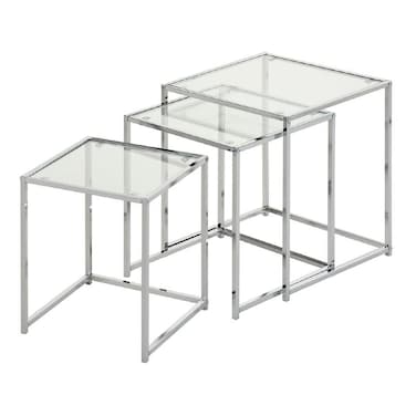 جورلي طقم طاولات زجاجية متداخلة  ، مكون من 3 قطع - كروم/زجاج شفاف