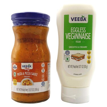 Veeba Chef Tandoori Pasta and Pizza Sauce, 380g + Eggless Veginnaise Mayonnaise, 300g
