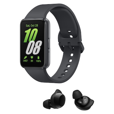 Samsung Galaxy Buds Core Truly Wireless Bluetooth In-Ear Earbuds with Charging Case + Samsung Galaxy Fit3 Smartwatch Combo, Grey