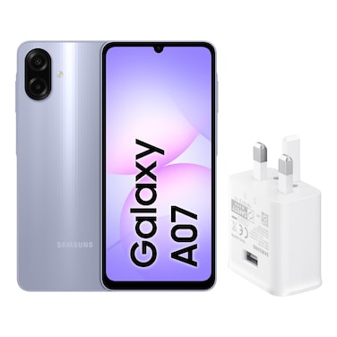 Samsung Galaxy A07, 128 GB, Light Violet, Dual SIM, 4 GB RAM, 4G + Travel Adapter