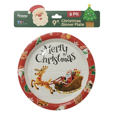 HomePro Christmas Disposable Dinner Plate, White, 9 inch, 6 PCS