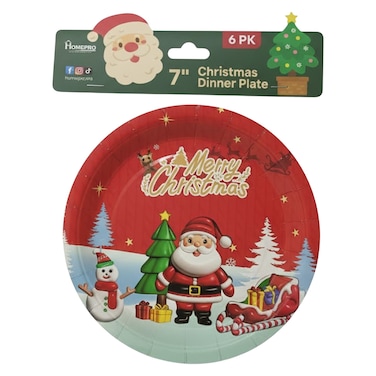 HomePro Christmas Disposable Dinner Plate, Red, 7 inch, 6 PCS