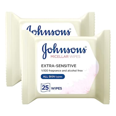 Johnson's Extra-Sensitive Micellar Facial Wipes for All Skin Types 25 Wipes, Pack of 2