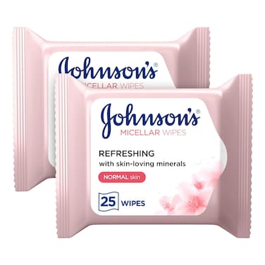 Johnson's Refreshing Micellar Facial Wipes for Normal Skin 25 Wipes, Pack of 2
