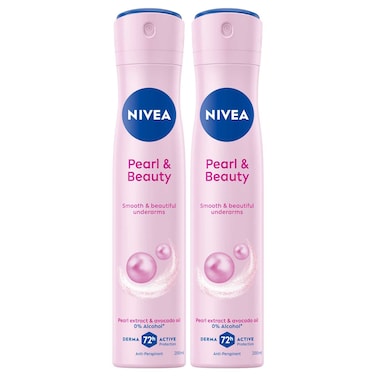 NIVEA Pearl &amp; Beauty Antiperspirant Deodorant for Women, Soft &amp; Smooth, 72H Active Protection, Pearl Extract and Avocado Oil, Spray 200ml, Pack of 2