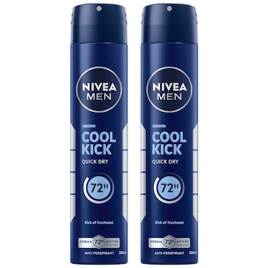 NIVEA MEN Cool Kick, Quick Dry 72h Odour Protection, Deodorant for Men, Fresh Scent, Spray 200ml, Pack of 2