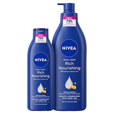 NIVEA Body Lotion for Dry to Very Dry Skin, Rich Nourishing, 5in1 Complete Care, 72H Intense Moisture, 400ml + 250ml
