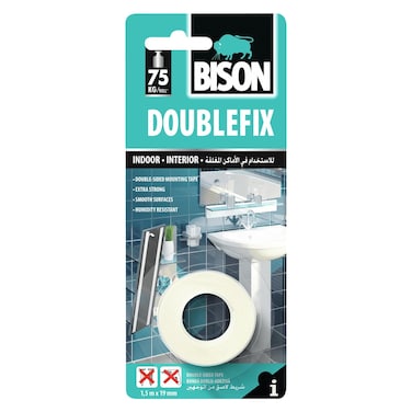 بايسون شريط لاصق مزدوج، أبيض، 1.5 متر × 19 مم