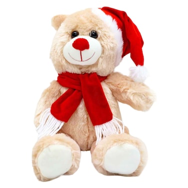 Christmas Bear with Santa Hat and Muffler, 30cm
