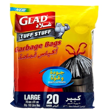 Glad Tuff Stuff Garbage Drawstring Bag Large size 70cm x 81cm (110L) 20 PCS