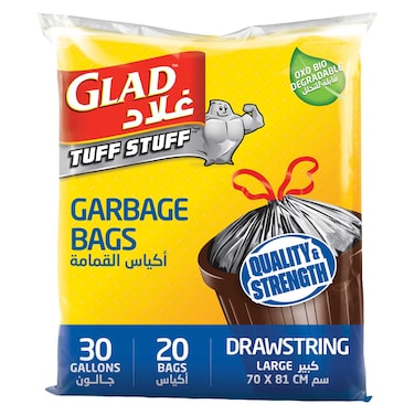 Glad Tuff Stuff Garbage Drawstring Bag Large size 70cm x 81cm (110L) 20 PCS
